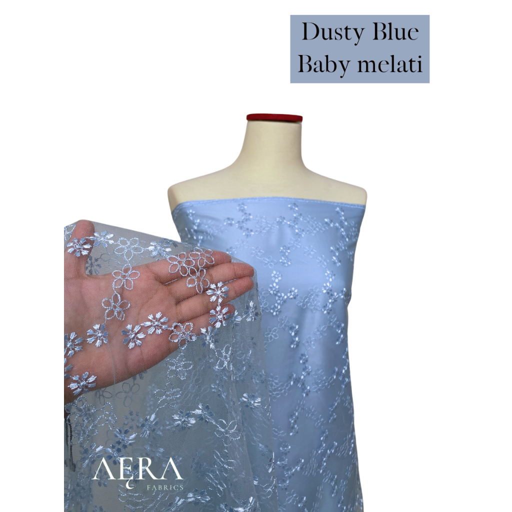 0,5 meter Kain Tile Etnik/ Tile Sapto/ Bahan Brokat Kebaya DUSTY BLUE