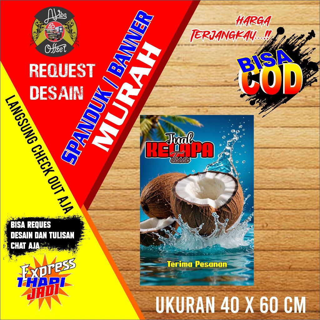 BANNER SPANDUK JUAL KELAPA TUA UKURAN 40X60CM