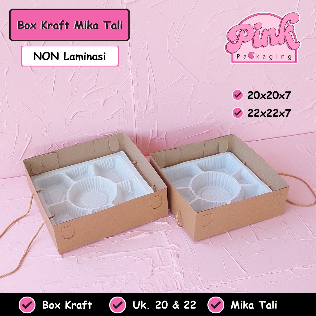 

Box Kraft Mika Tali 20x20x7 22x22x7 Kotak Nasi Tumpeng NON Laminasi Box Cake Puding Mini Kue Bolu