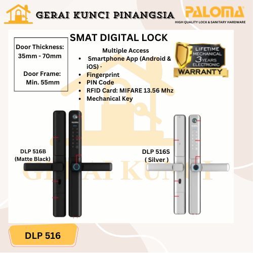 Handle Kunci Digital Smart Lock Pintu Kayu Aluminium PALOMA DLP 516 - DLP516B