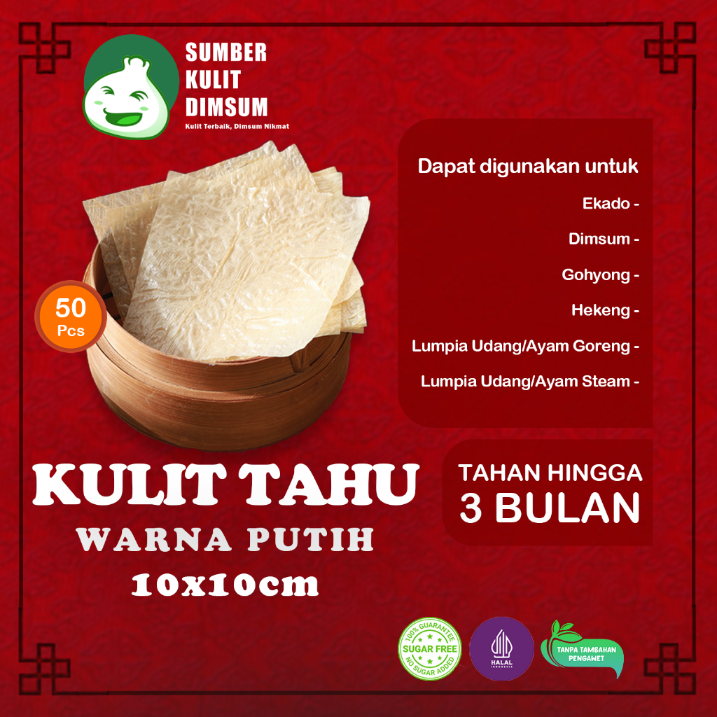 

SKD - KULIT TAHU TAWAR UK 10x10 ISI 50PCS HALAL / UNTUK LUMPIA AYAM UDANG / HEKENG / EKADO