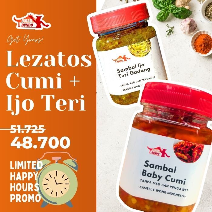 

Omah Bundo Promo Combo Lezatos - Paket Bundling 150gr Sambal Cumi + 150gr Sambal Teri Ijo