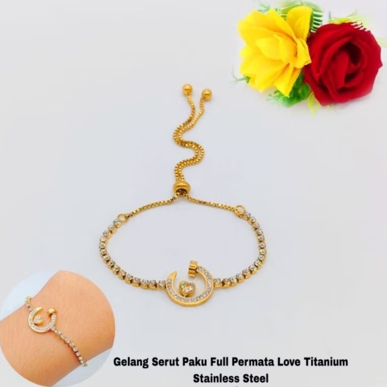 gelang serut Titanium paku full permata fashion wanita