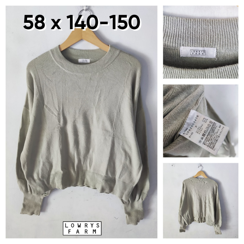 Sweater Rajut Lowrys Farm Hijau Sage Size L Wanita Lengan Bal0n Bahan Empuk Oversize ED316