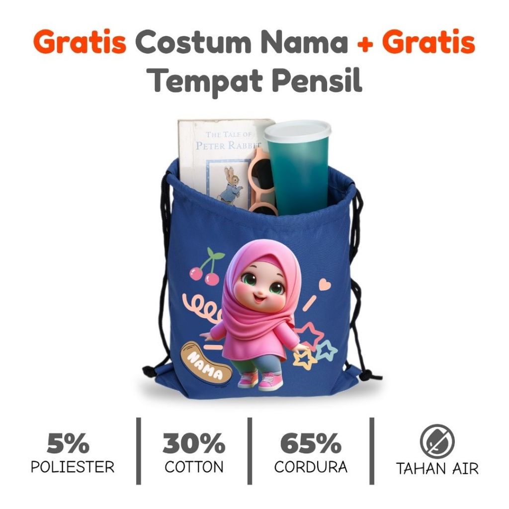 Mieekid's - Tas Serut Sekolah Anak Perempuan || Tas Ngaji FREE Custom Nama