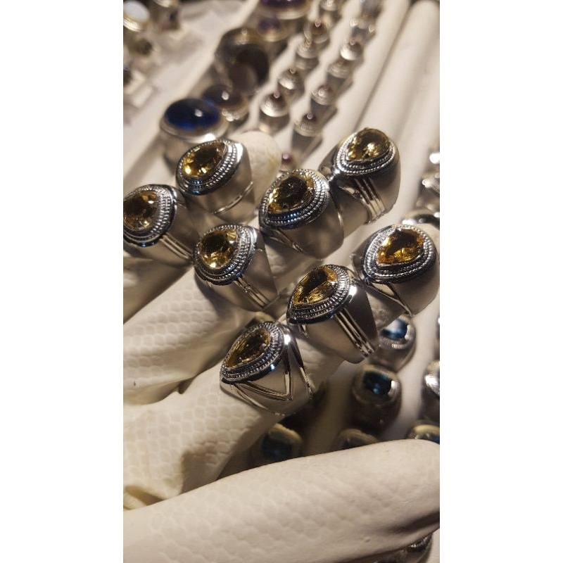 emban ikat ring monel super doff handmade plus batu natural golden citrine model tetes air mata