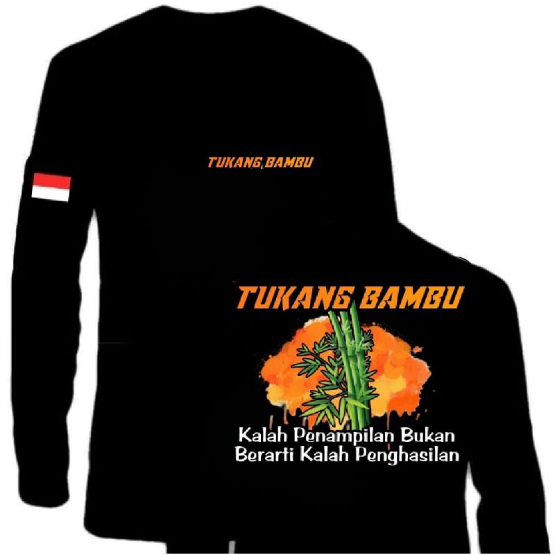 KAOS TUKANG BAMBU LENGAN PANJANG CORAK OREN