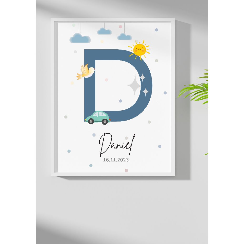 Cetak Nama Anak Custom / Frame Inisial Nama Anak Custom / Frame Hiasan Dinding Kamar / Frame Kado Ul
