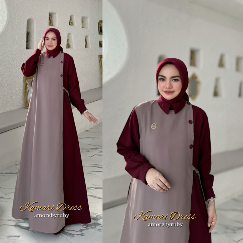 KAMARI DRESS AMORE BY RUBY GAMIS DRESS MUSLIM KERAH KEMEJA POLOS OUTER COD BUSUI