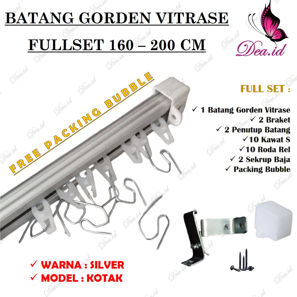[DEASHOP] Batang Gorden Vitrasé Aluminium 160-200 cm - Fullset Rel Kotak & Gorden Rollet
