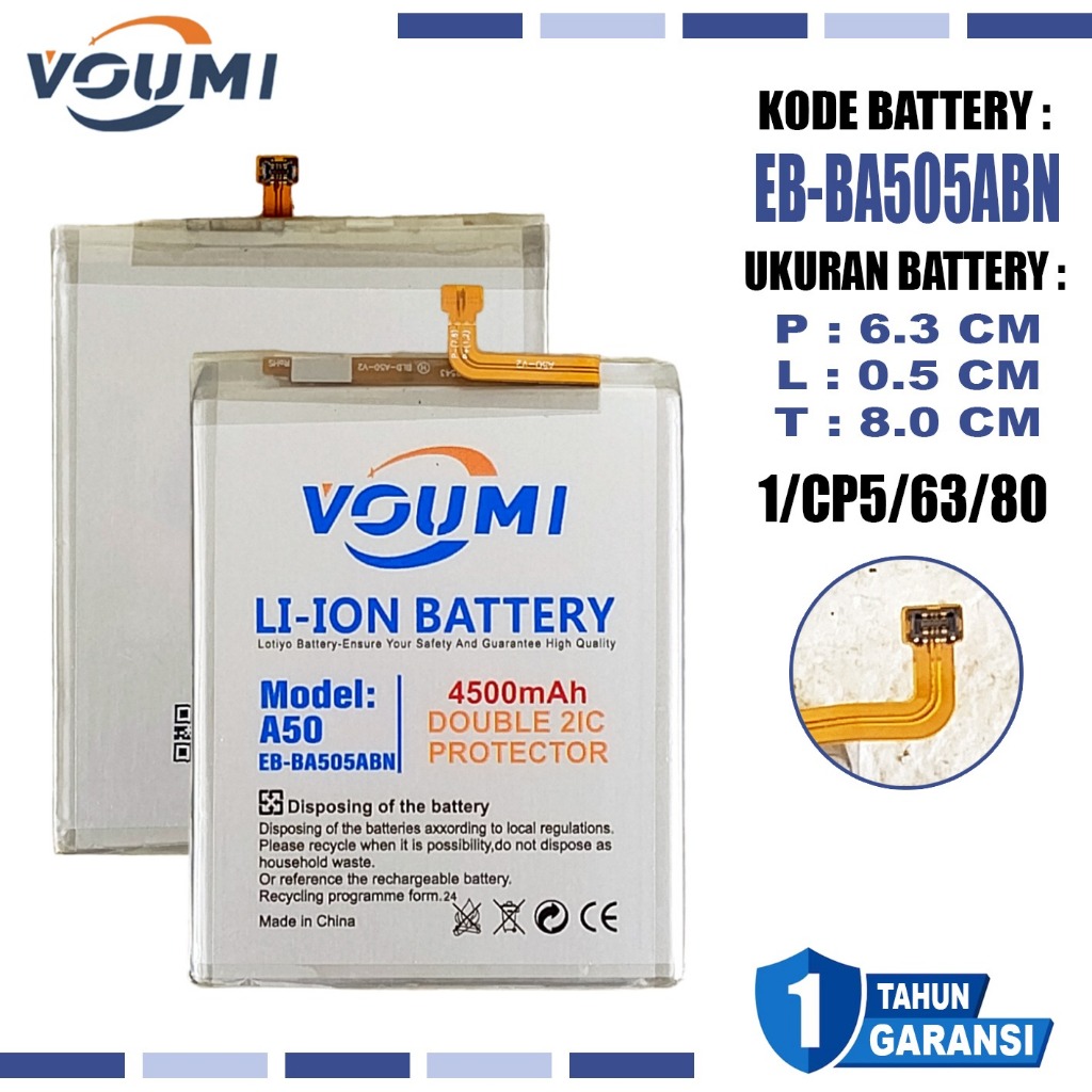 Baterai Battery VOUMI Double IC Power high Capacity EB-BA505ABN Compatible Hp Samsung A20 / A30 / A5