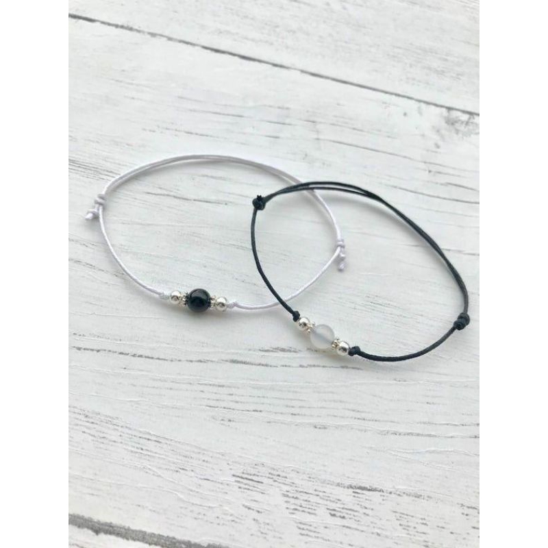 gelang couple hitam putih bahan tali giok