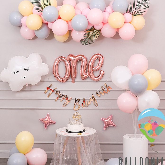 BERKAH Set Balloon Happy Birthday One Rose Gold Chain  Balon Dekorasi Ulang tahun Ultah