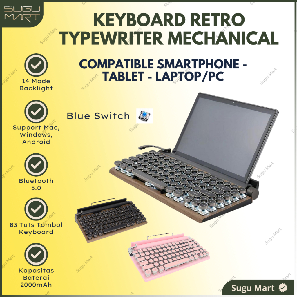 Keyboard Retro Mechanical TW1867 | Keyboard Retro Typewriter Mechanical | Keyboard Wireless Bluetoot