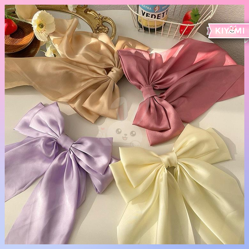KIYOMI Jepit Rambut Pita Besar Panjang Bahan Satin Berwarna Gaya Fashion Korea Import AR096