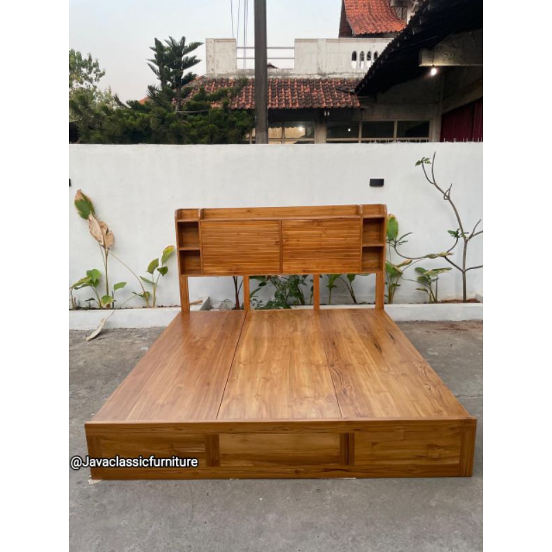 DIPAN TEMPAT TIDUR MINIMALIS KAYU JATI GRADE A LACI 3 UKURAN 200x200 CUSTOM DIVAN HEADBOAD STORAGE J