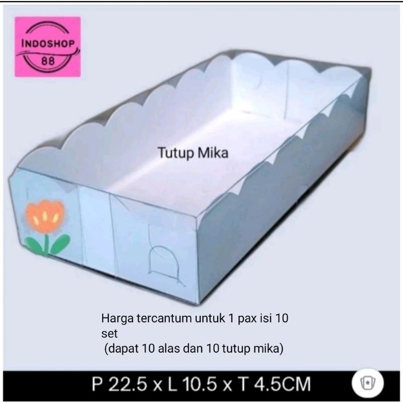 

BOX MIKA PUTIH-DOS KUE-DOS MIKA-KARDUS 22 x10x4.5CM (ISI 10 PCS)