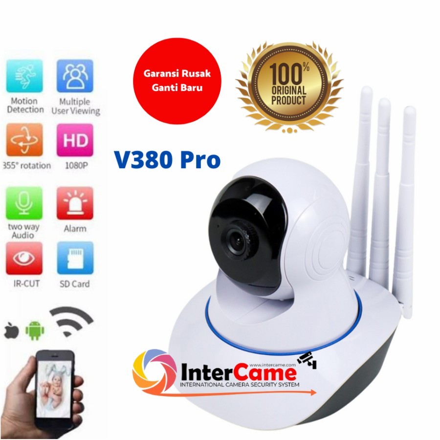 Camera wifi Robot V380 Pro IP CAMERA 3 ANTENA CCTV Wifi Muter 360*