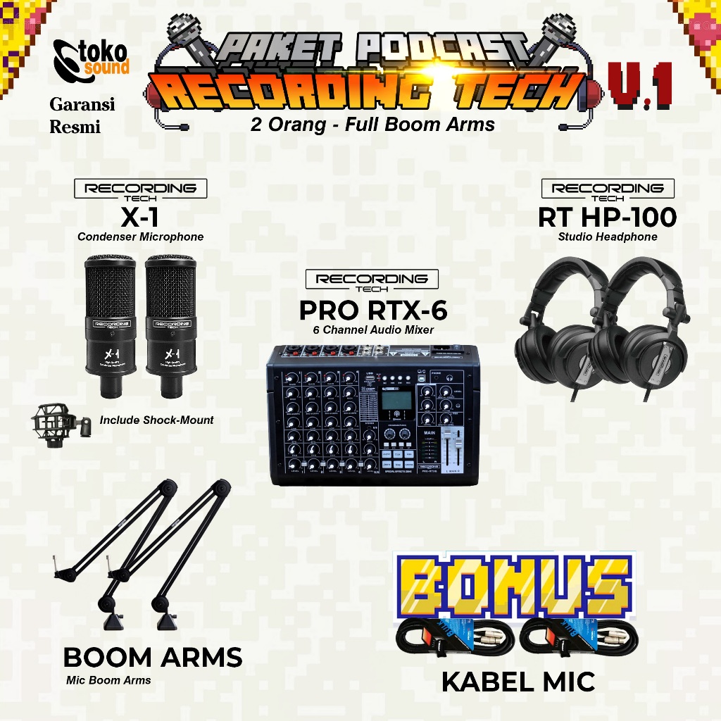PAKET PODCAST RECORDING TECH 2 ORANG - PRO RTX6 - RECORDING TECH X1