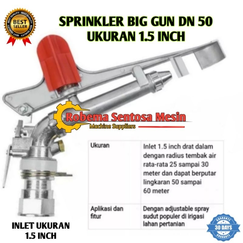 Sprinkler Big Gun 1.5 Inch DN 50 STAINLESS Jarak Tembak 30 Meter | Sprinkler Penyiraman Pertanian