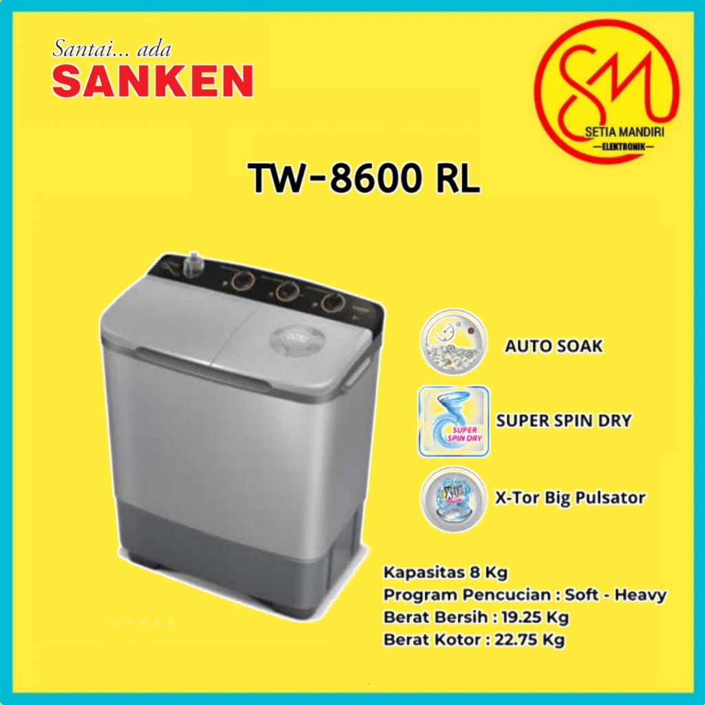 MESIN CUCI SANKEN TW 8600 RL 8KG 2 TABUNG TW8600RL