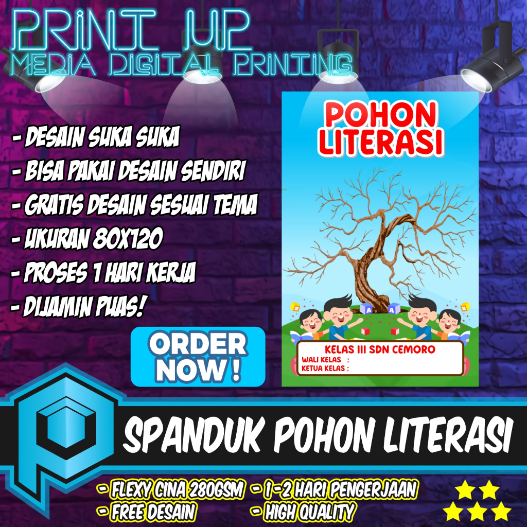 BANNER SPANDUK POHON LITERASI SEKOLAH / SPANDUK LITERASI UKURAN 80X120