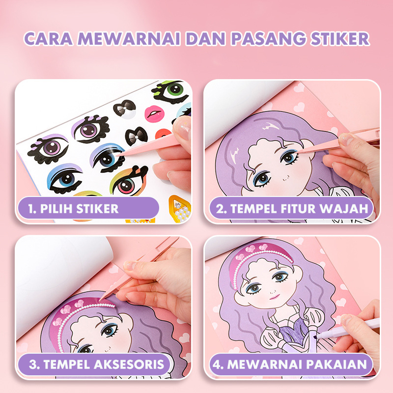 

Stiker Anak Perempuan DIY Lucu Kartun Berdandan Mainan Edukasi Anak Alat Tulis