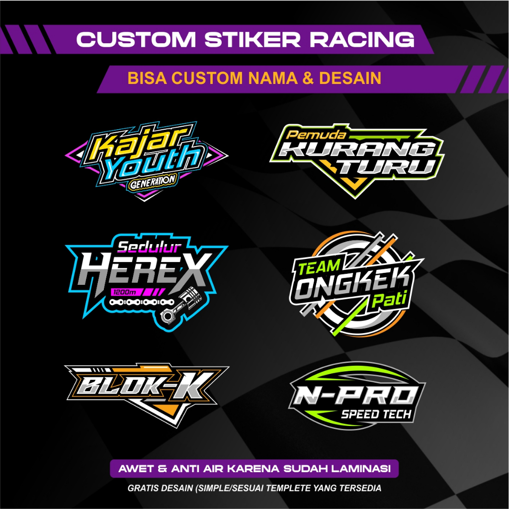 

Stiker Racing Custom Nama, Komunitas, atau Brand, Bahan Vinyl A3, sudah cutting Die Cut