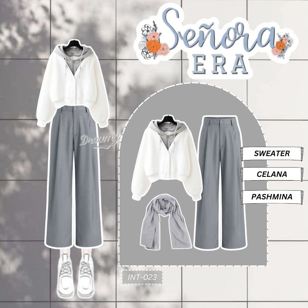 Set Outfit 3 in 1 Wanita Gaya Korea Casual Elegan untuk OOTD Kekinian - Lengkap dengan Celana dan Ho