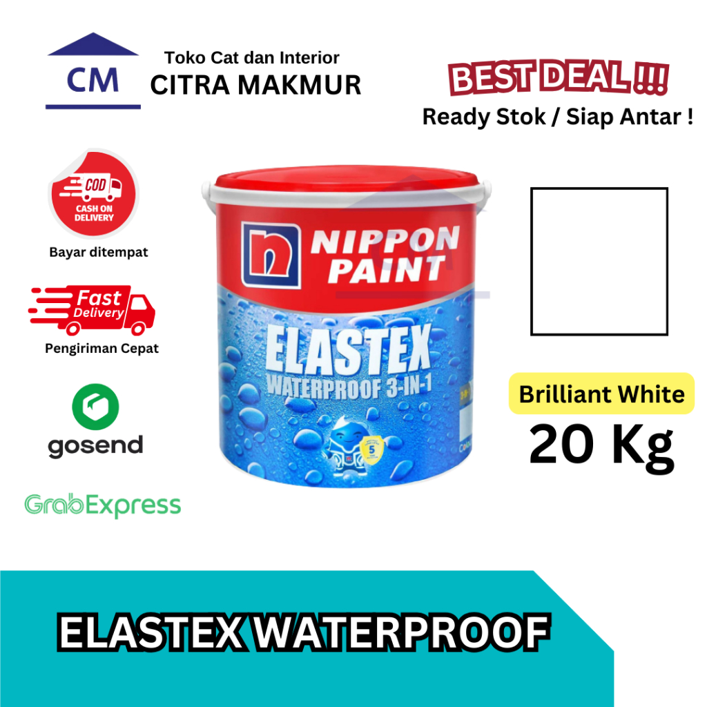 Nippon Elastex BRILLIANT WHITE 1001 - 20 Kg (Cat Putih ANTI BOCOR Nippon Paint)