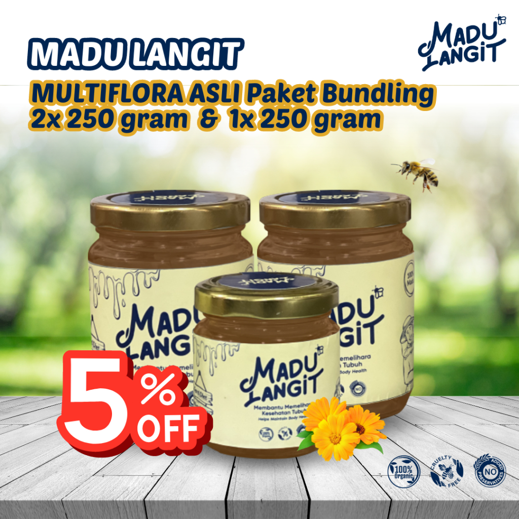

Madu Asli multiflora Murni Paket Bundling 2x 250 gr 1x 100 gr Madu Langit