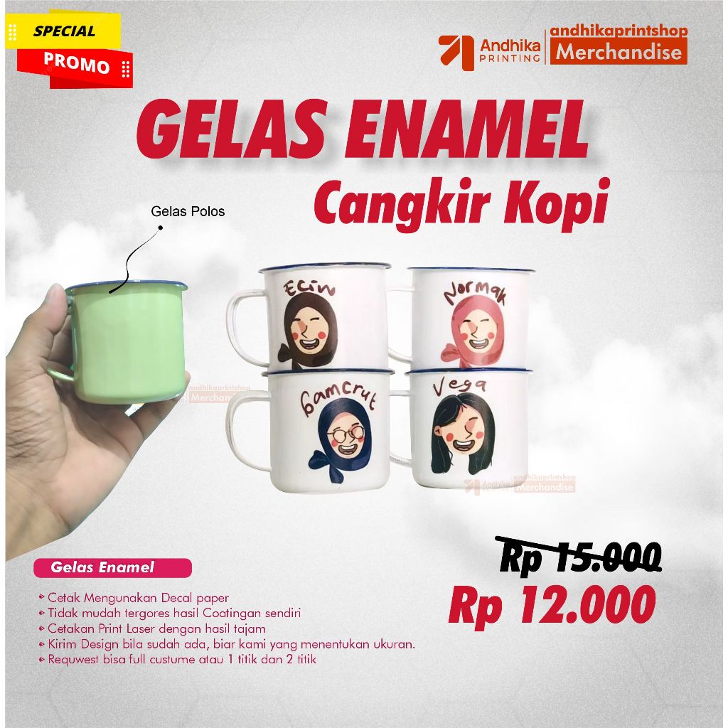 Mug Cangkir Enamel Kaleng Sablon Decal Sovenir Custom