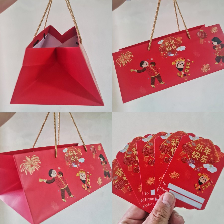 

( 5 pcs ) Tas Jinjing Parcel Imlek Paperbag Kotak Merah 31x19x13 cm Hampers Chinese New Year