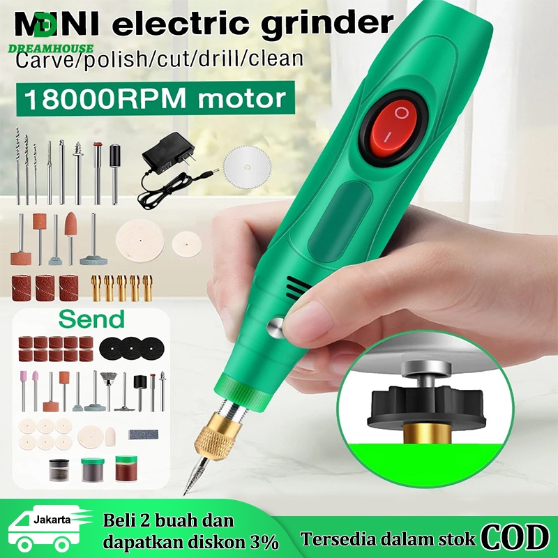 132pc Mini Drill Electric Engraver Grinder Gerinda Electrik Listrik Bor Mini 12V DC 18000 RPM / Alat