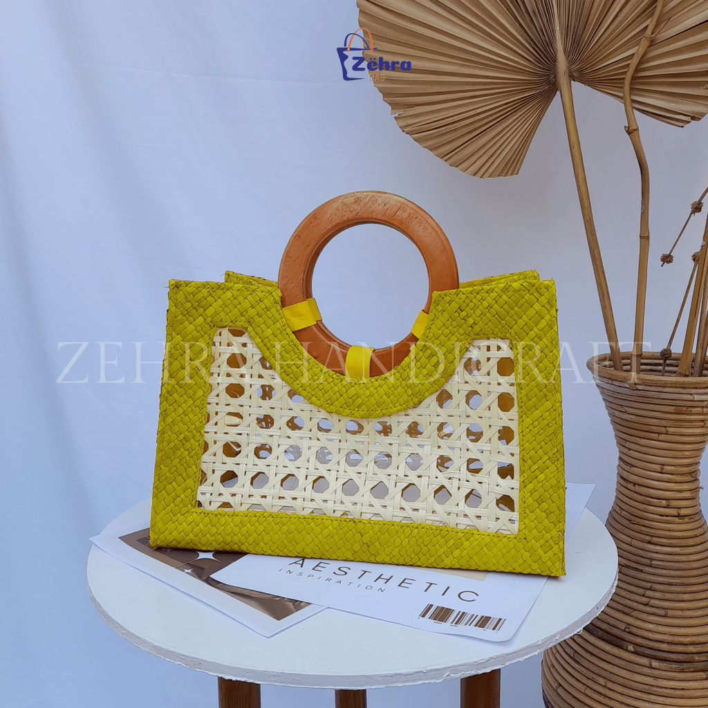 Tas Wanita Anyaman Pandan Handle Kayu | tassouvenir/hampers unik | Tas Arisan