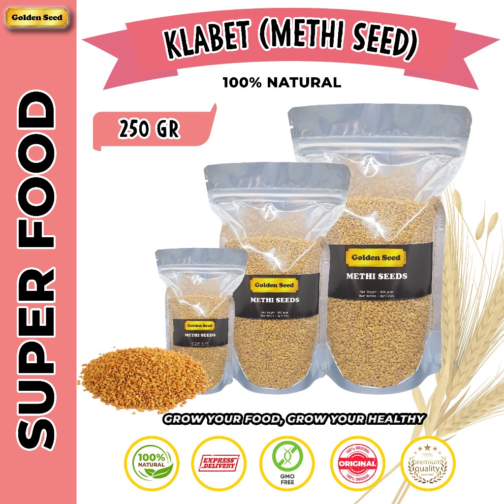 

KLABET UTUH 250 GRAM / BIJI KLABET PEMBESAR PAYUDARA 250 GR / METHISEED ORGANIC / FENUGREEK / KELABET UTUH