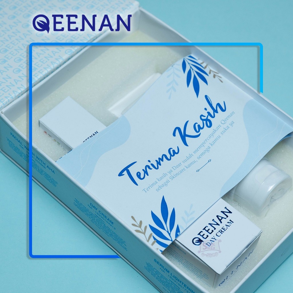 Skincare Paket Premium Qeenan Lightening Serum Day Cream Facial Wash with AHA