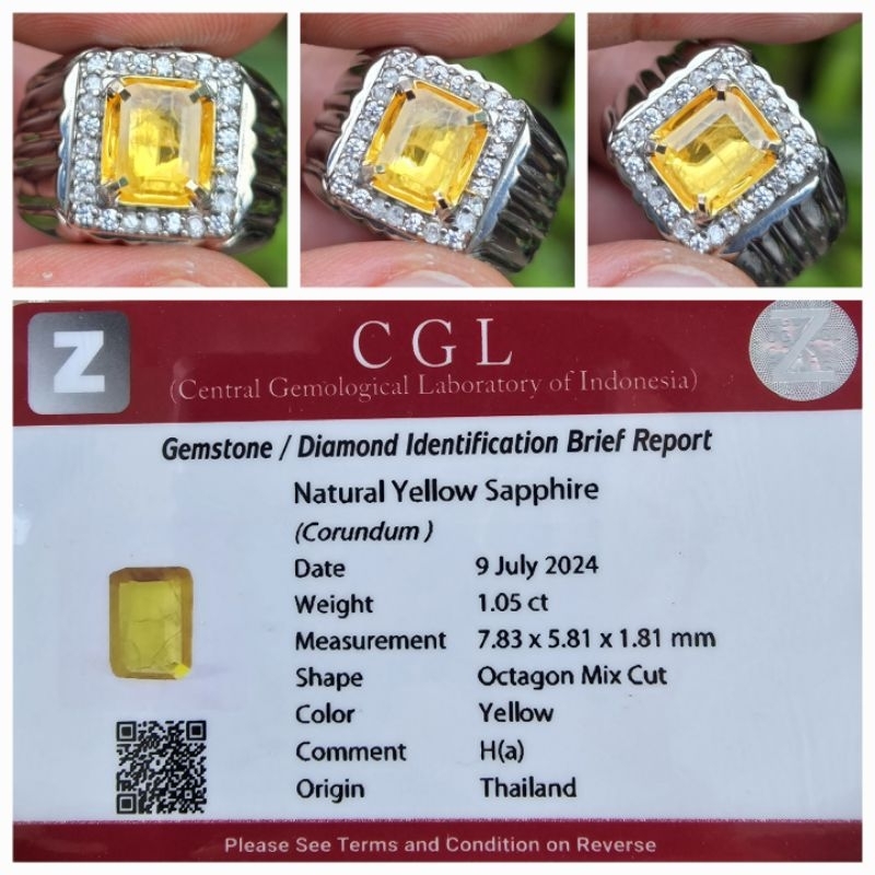 Natural Yellow Sapphire Thailand Memo CGL 1.05 crt