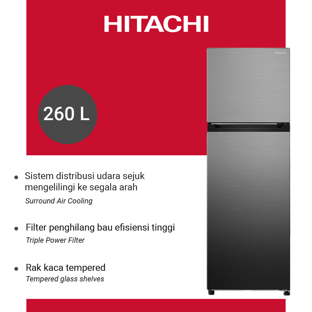 HITACHI Kulkas 2 Pintu 260 Liter HRTN5275MFXID