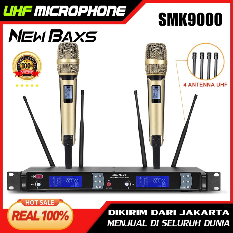 NEW BAXS SKM9000 Mikrofon Nirkabel Satu untuk Dua 2 Mikrofon Genggam UHF True Diversity 4 Antena Jar