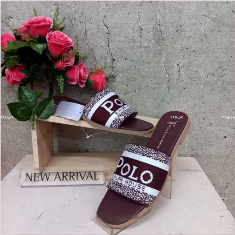 Sandal Polo Ralph house sandal wanita polo warna coklat sandal casual wanita