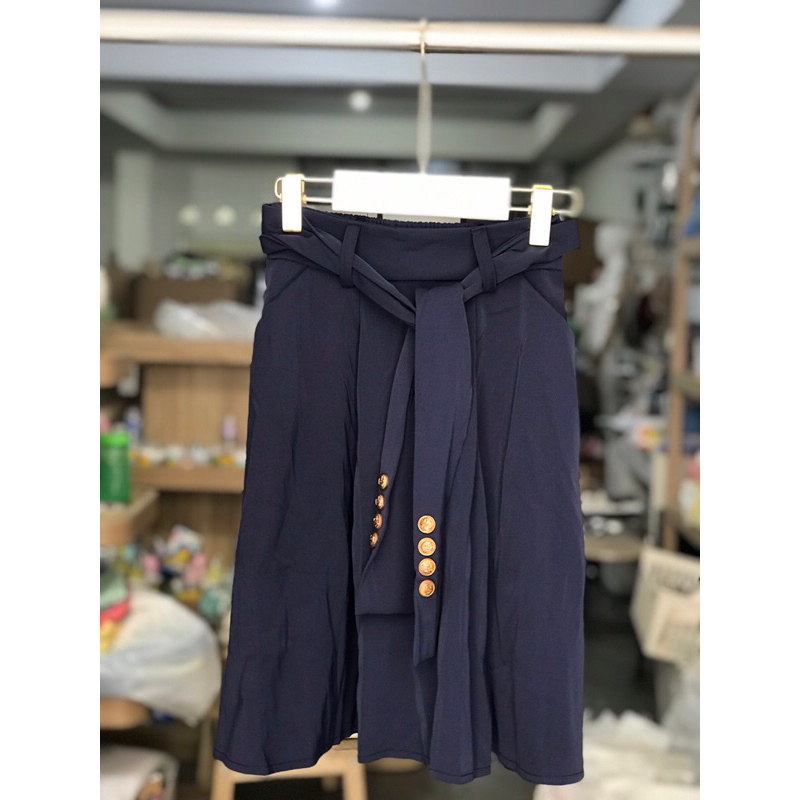 ROK MIDI ANAK PEREMPUAN IKAT PITA KANCING NAVY CR323