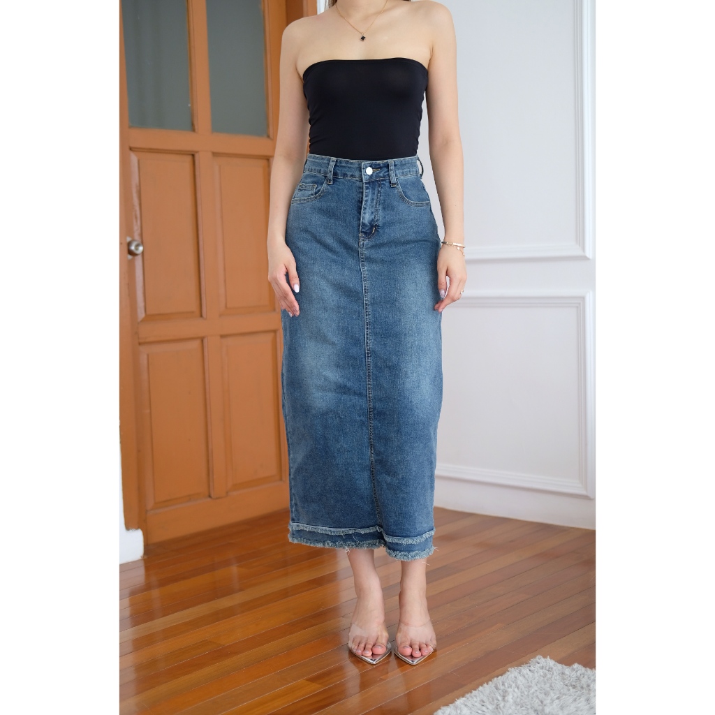 SUETERCLOTH - Leo denim skirt / cargo skirt / long skirt / highwaist skirt / jeans skirt / midi skir
