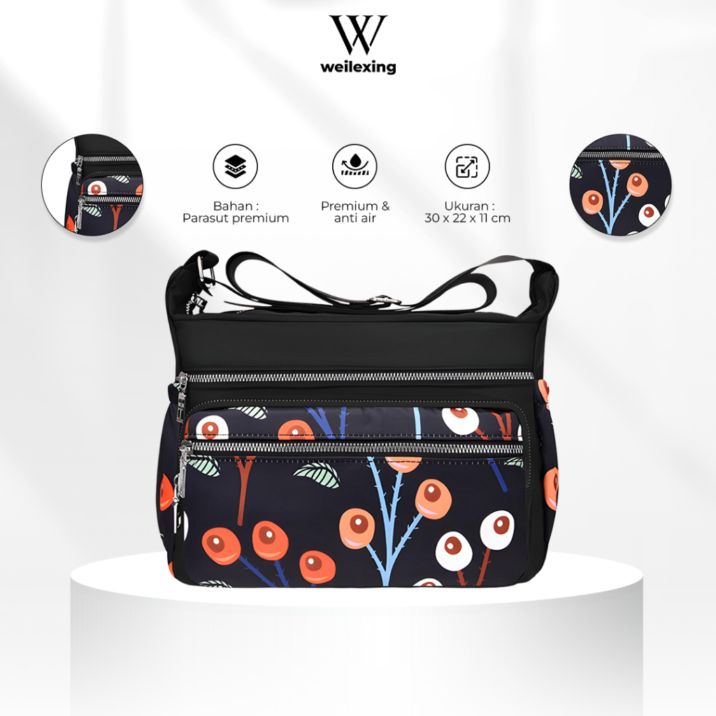 Tas Selempang Wanita Slingbag Weilexing |8807| Parasut Waterproof Motif Shoulder Bag Import Premium