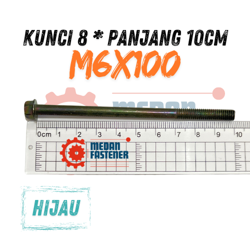 Baut Flange Bolt M6x100 Hijau Kunci 8 blok mesin cvt 6mm 10cm ulir 10