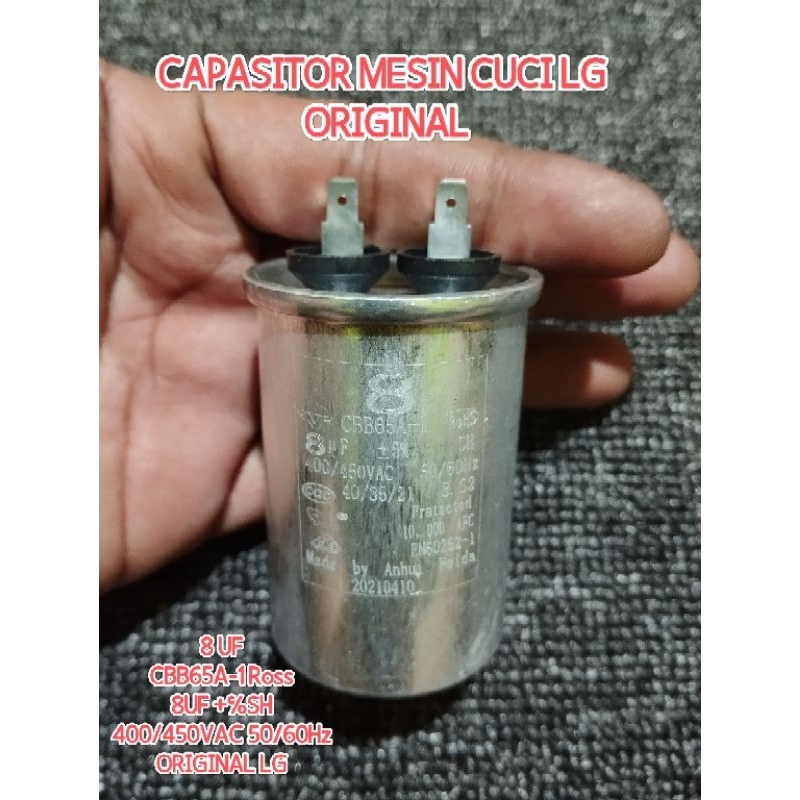 CAPASITOR MESIN CUCI LG 1 TABUNG ORIGINAL LG 8UF CBB65A-1 Rohs