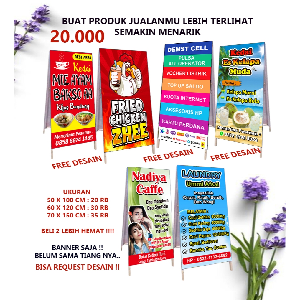Standing Banner Spanduk bahan flexsy 280 banner konter banner makanan