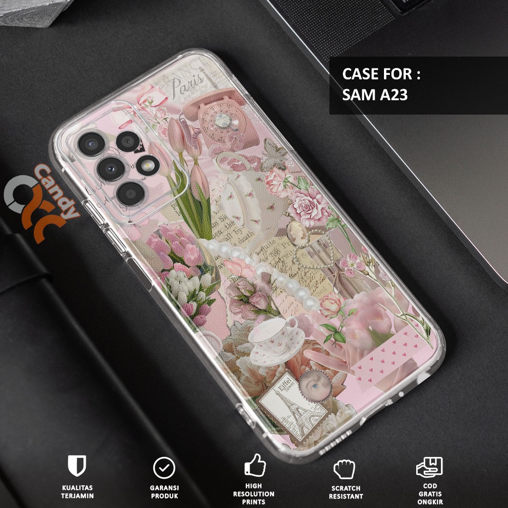 Case SAMSUNG A23 - Casing SAMSUNG A23 Motif PINK VINTAGE - Softcase Premium Fourside - Bening Transp
