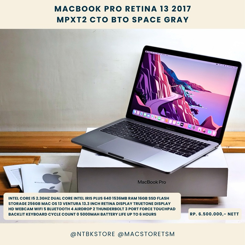 MacBook Pro Retina 13 2017 MPXT2 CTO BTO grey i5 2.3Ghz 256GB SSD 16GB RAM 13.3 inc non touchbar