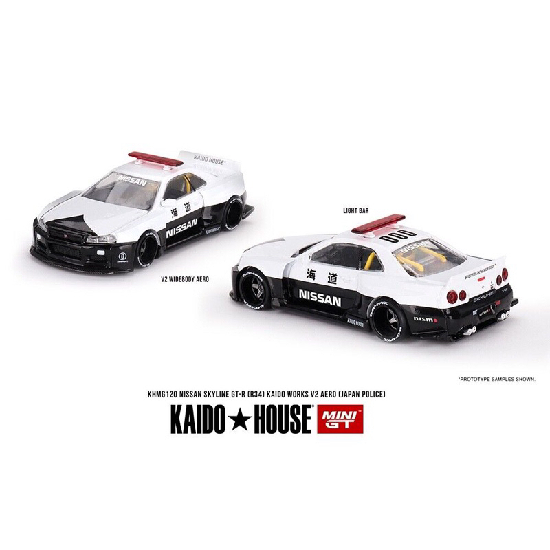 Mini GT x Kaido House Nissan Skyline GT-R R34 Kaido Works V2 Aero Japan Police